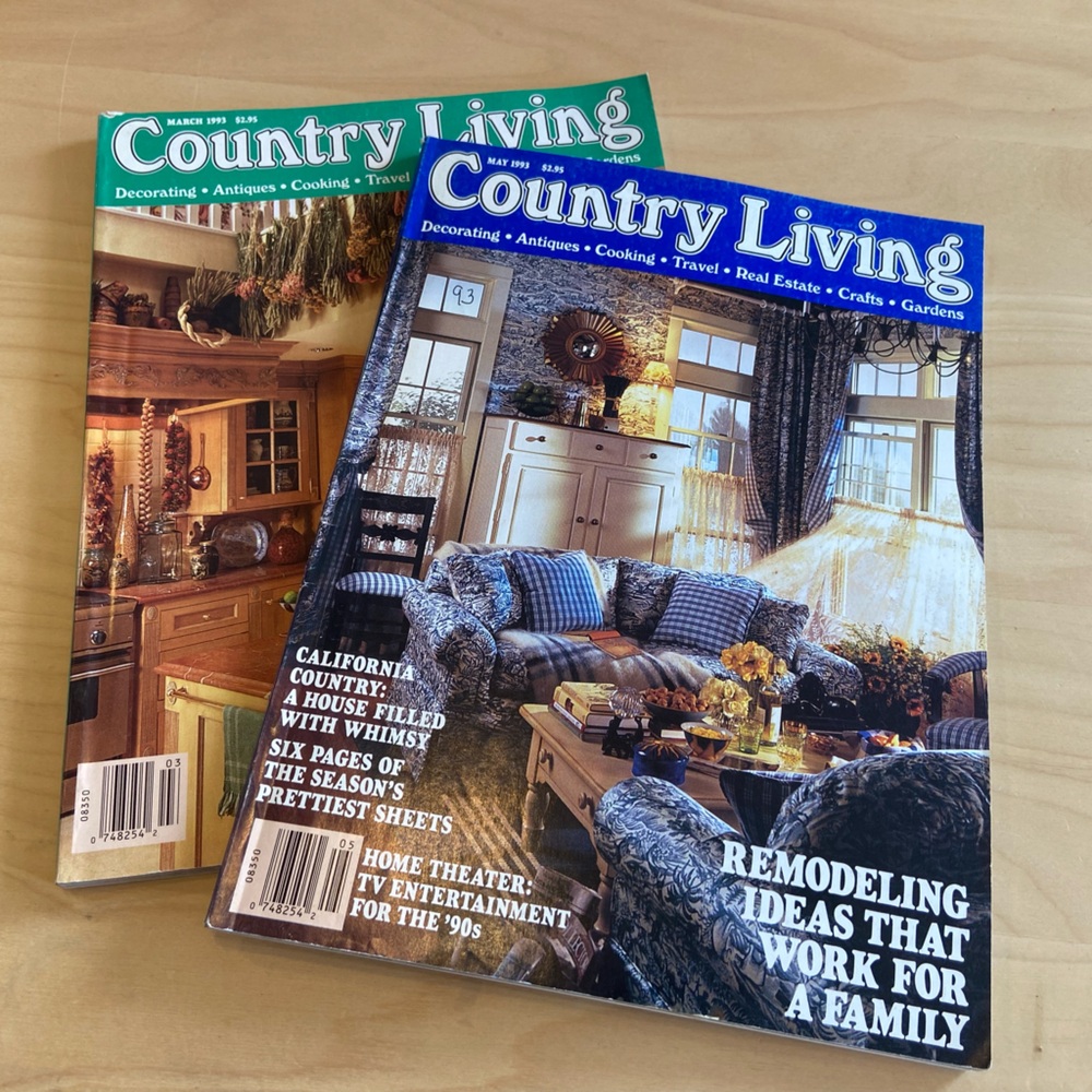Vintage 90s Women’s Country Living Decor Craft Antique Magazines 1993 Set of 2